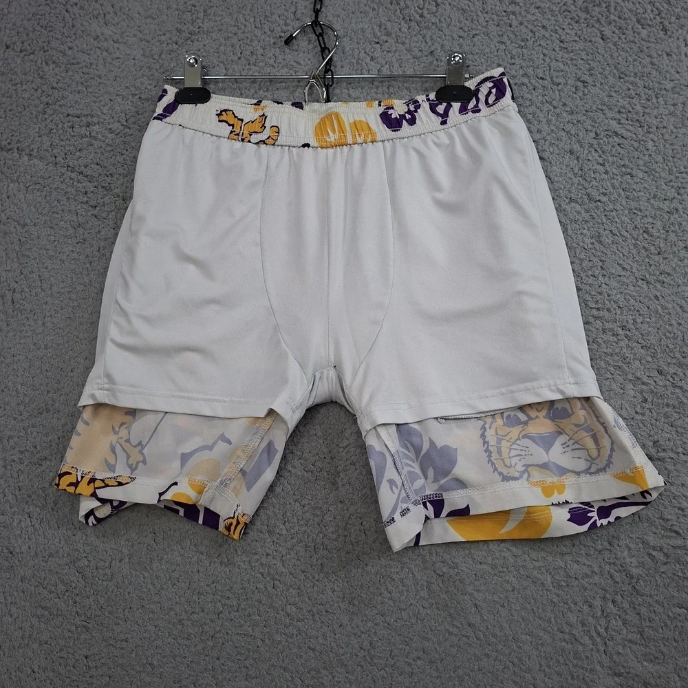 Wes and Willy LSU Tigers Board Shorts L Logo Floral Swim Trunks Vacation Travel‎